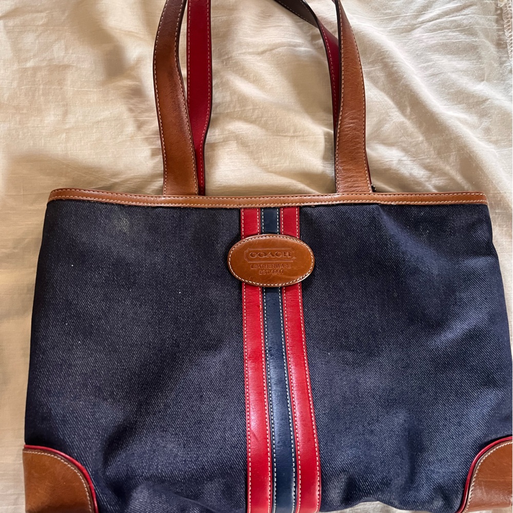 Coach denim and red purse